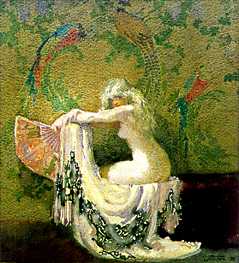 Norman Lindsay - Seated Nude with Fan